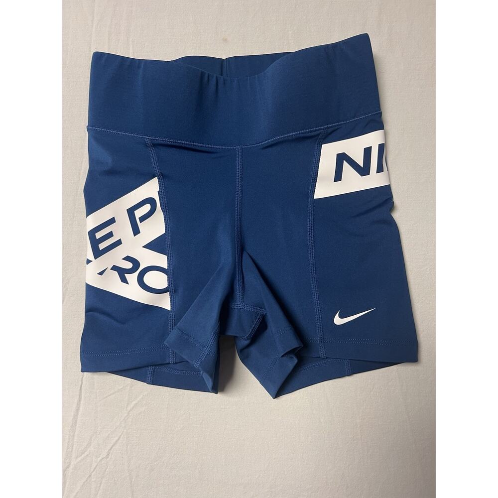 Nike Pro Dry Fit Women’s Xs Blue, Graphic Logo Compression Biker Shorts